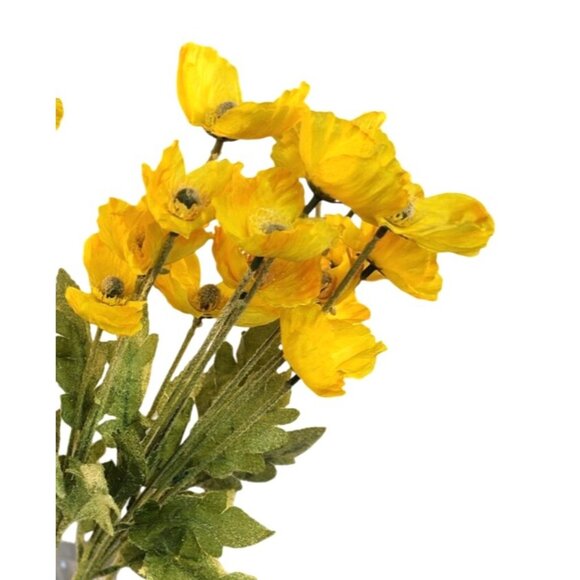 Yellow Artificial Poppy Flower Stems Silk & Plastic Foliage Single Stem Realisti - Picture 13 of 13